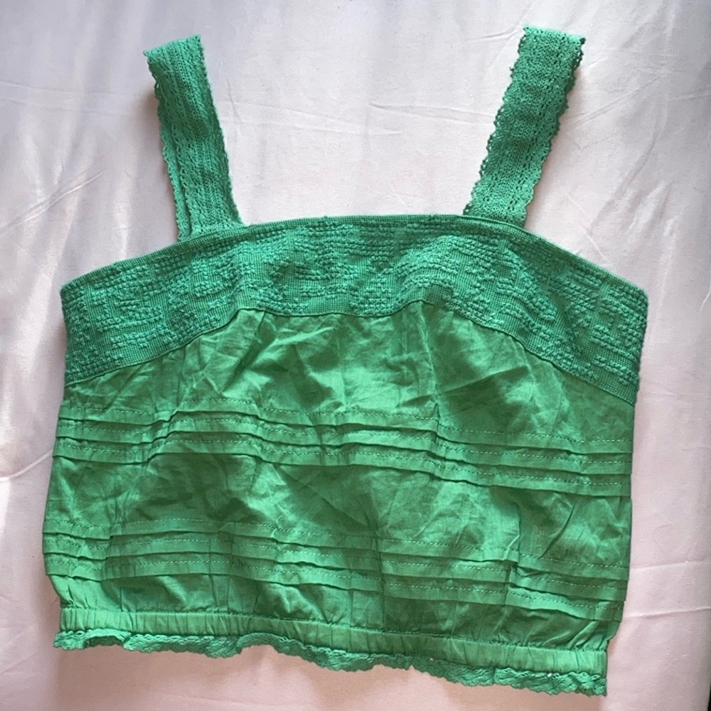Aeropostale Green Fitted Ruched Crop Tank Top